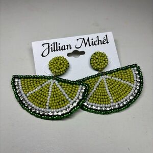 Jillian Michél Lime Slice wedge Fruit Summer Beaded Earrings NWT